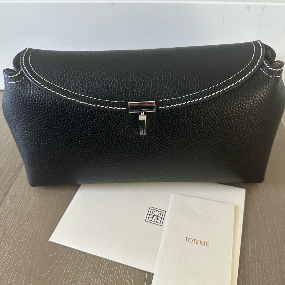 Toteme Black T grain lock Leather Clutch Bag Authentic